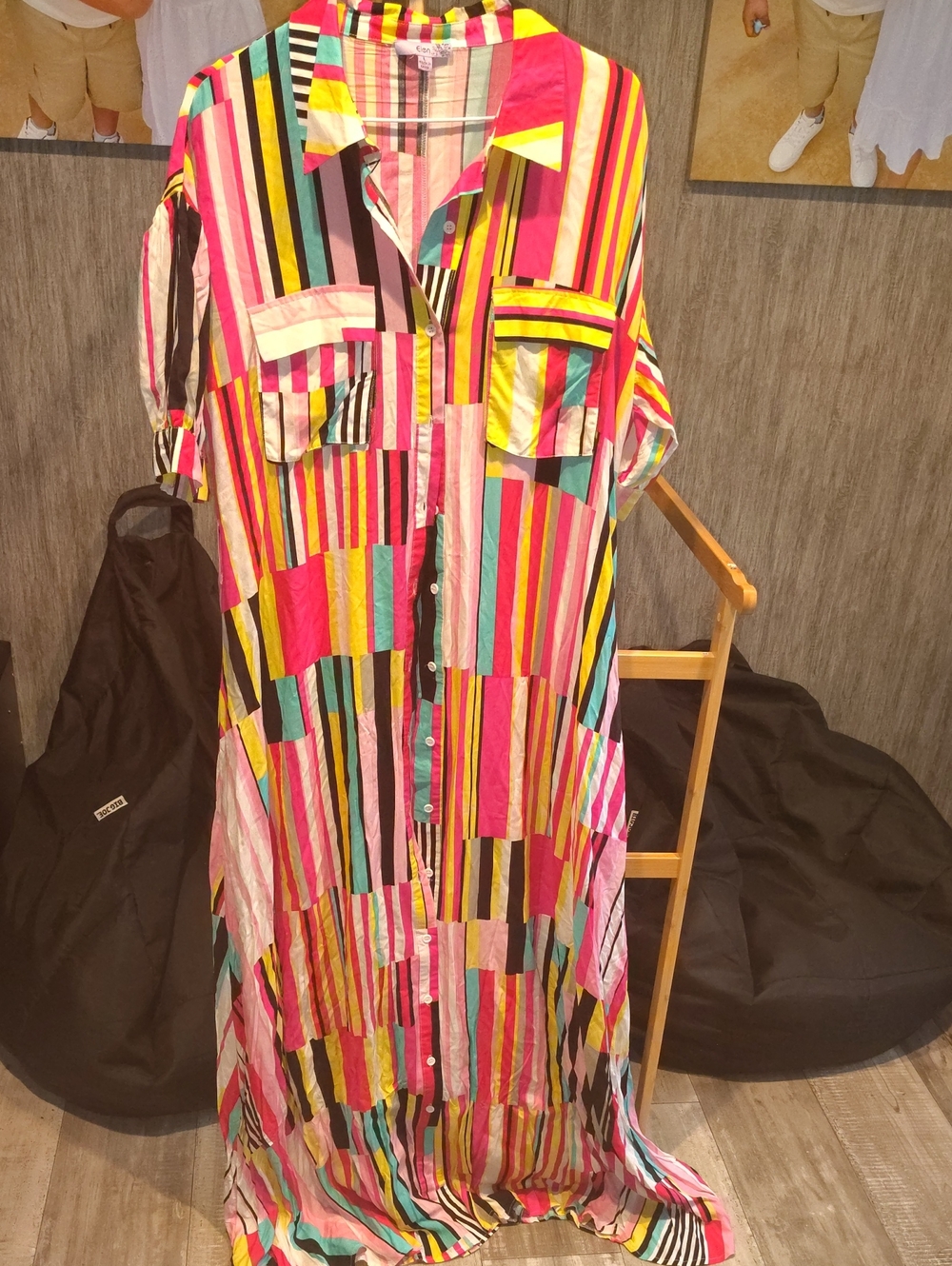 Women's Multicolor Stripe Maxi Shirt Dress - Bright Stripe
